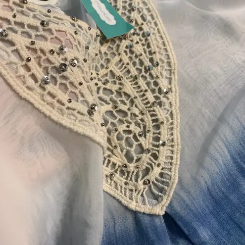 studio Y by maurices Women's Small S Tank Top White Blue Ombre Crochet Sequins