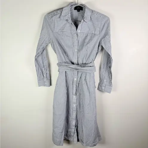 J.Crew  Blue White Stripe Shirt Dress Tie Waist Cotton