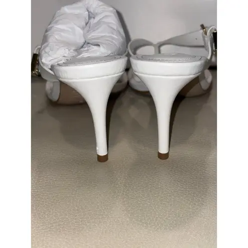 Schutz Ethel Sandals in White Leather 7.5 Womens High Heels Slides Thong