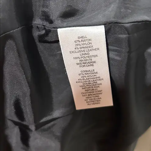 Tahari NWT T Black Collarless Open Front Faux Leather Trim Jacket Blazer M