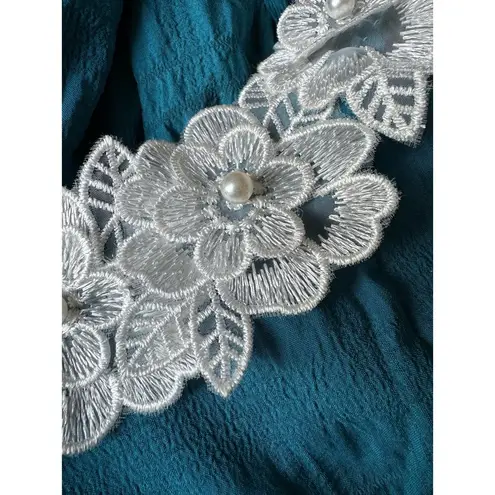 Daisy tiered smocked open back with bow high low dress size medium Blue - Image 11