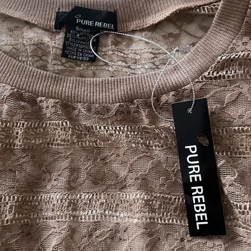 Pure Rebel NWT lace taupe stretchy top Tan