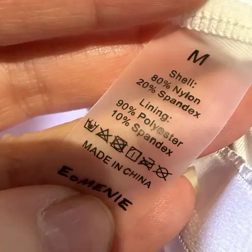 E.Menie White ruched spaghetti strap one piece build in bra swimsuit medium