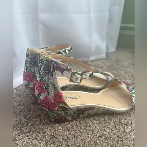 Alex Marie glitter crystal bling flower floral sandal shoes wedge heel strap 9
