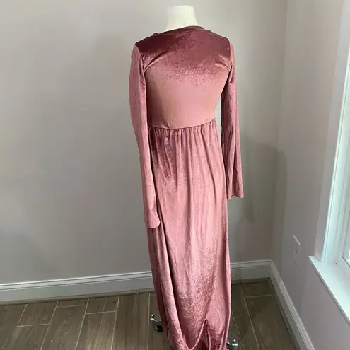 Pink Blush Maeve Pink Velvet Crewneck Modest Maxi Dress Medium