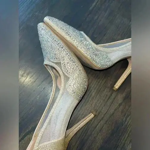 De Blossom Glitter Mesh Pointed Toe Stiletto Heels Wedding Evening Pumps Silver Size 7.5