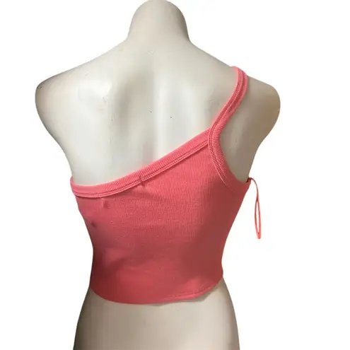 Nectar Clothing Women's One Shoulder Pink Rib-Knit Crop Tank Top Size M