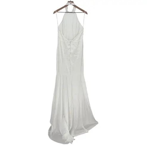 Lulus Eternity Together White Satin Halter Mermaid Maxi Dress Size L Size L
