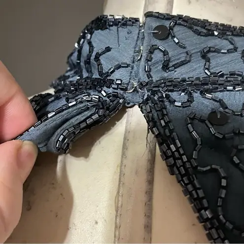 90s Y2K Andretta Donatello Silk beaded halter Open Back maxi prom dress gown L Gray Size L