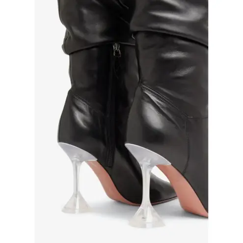 Amina Muaddi Olivia Glass Thigh High Nappa Boots in Black 37.5 Womens Heels