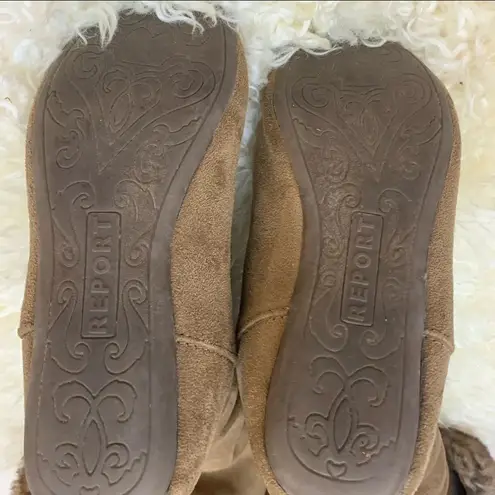 Report vegan suede and fur tan mid shaft boots Size 6