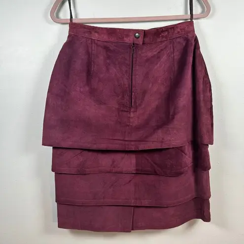 Bagatelle Vintage Womens Skirt Size 12 Tiered Suede Leather Burgundy Pencil