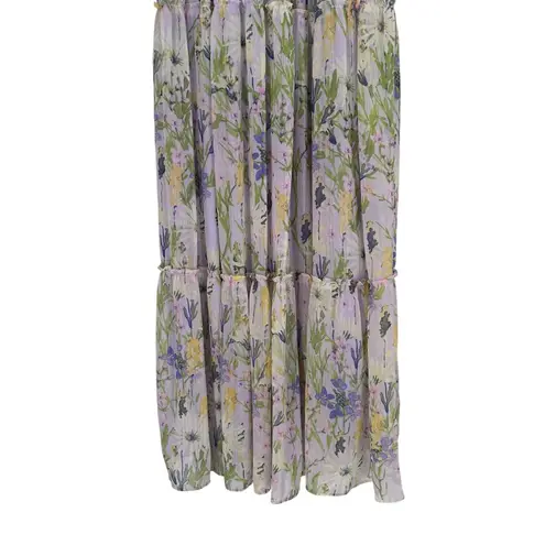 Taylor Serena Floral Chiffon Smocked Maxi Dress sz 8 High Ruffle Neck Sleeveless Purple