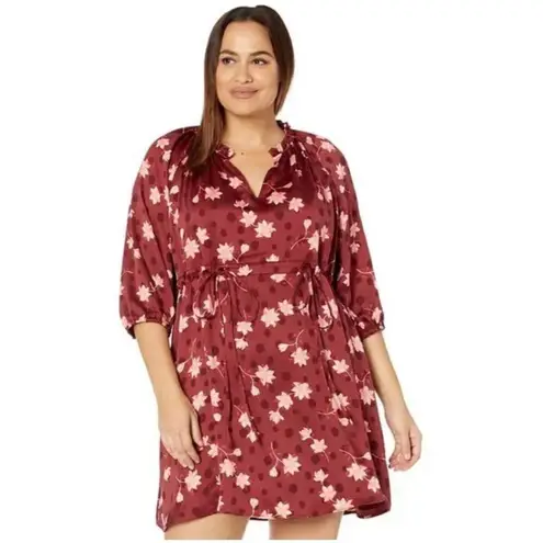Draper James Kellie Babydoll Mini Dress in Magnolia Dot Red Floral Tie Front 1X