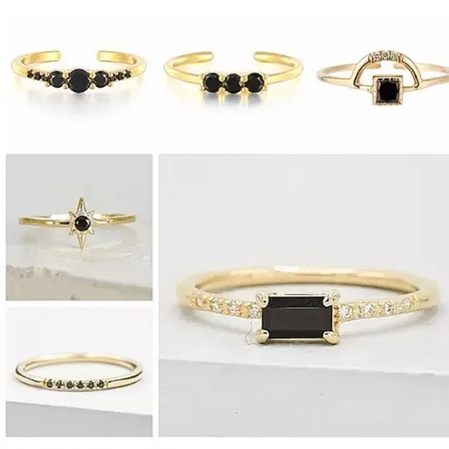 Boutique NEW‎ Yellow Gold Plated Silver Baguette Onyx Simulated Diamond Ring Sz 6