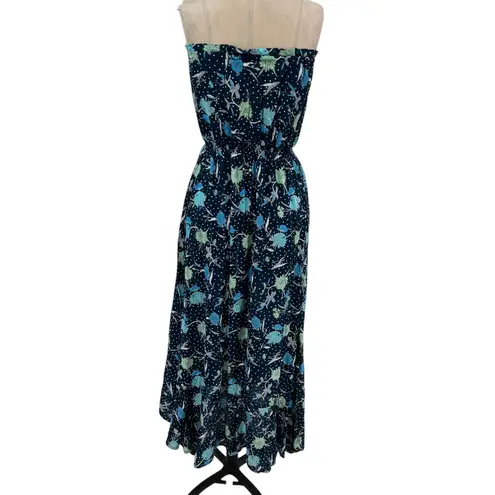 Tiare Hawaii Ryden Maxi Dress Strapless Floral Dot Print Navy Blue One Size