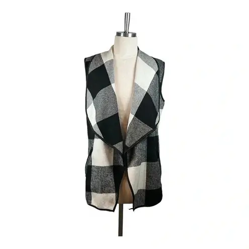 BUFFALO PLAID WATERFALL COLLAR VEST BLACK WHITE WOMEN SIZE SMALL