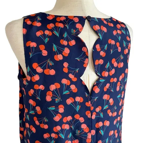 Maison Jules Cherry Print Sleeveless Scallop Hem Layered Blouse Size Small Navy