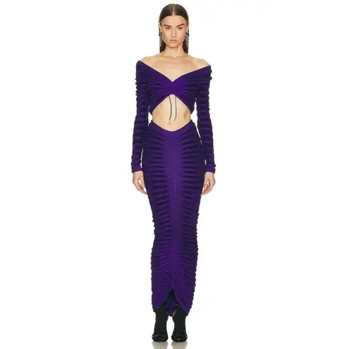 ALAÏA 3d Velvet Top in Ultraviolet 42 New Womens Cropped Knit Blouse Purple Size undefined