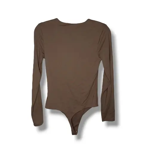 Nuuds Womens Long Sleeve Thong Bodysuit Brown Size Medium