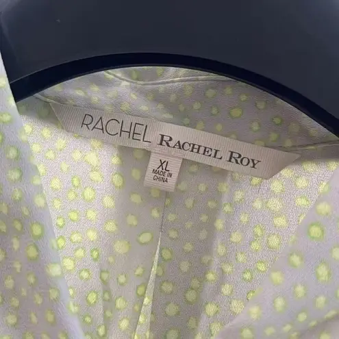 Rachel Roy  Womens Romper Tank Short Green Yellow Polka Woven Pleated Jumpsuit XL