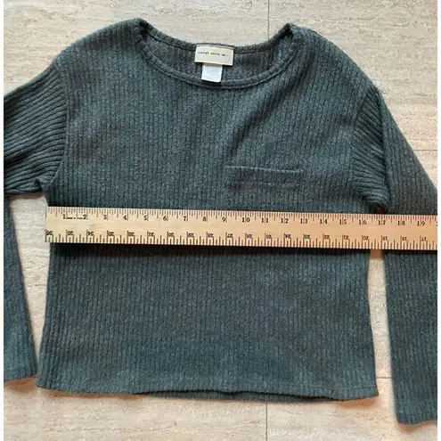 Enough about me Ribbed Green gray Cropped Sweater Chest Pocket Long Sleeve Top