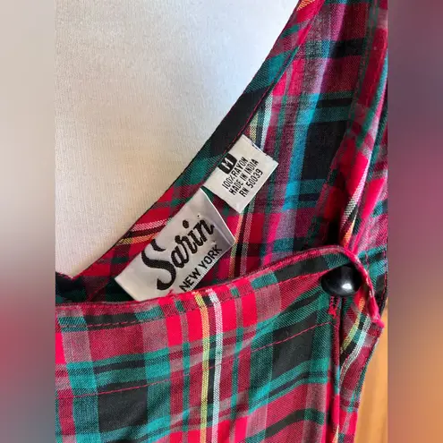 VTG Sarin New York Red/Green Tartan Plaid Jumper Overall Dress Size M Holiday Red Size M