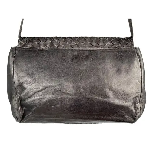 VTG Italian Woven Lambskin Butter Soft Leather Crossbody Bag Purse Black