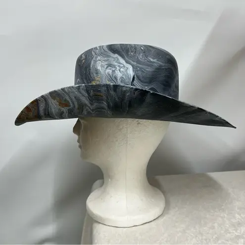 Distressed marble gold glazed Cowboy Hat w/Brown Leather Star concho Band unisex Blue Size M