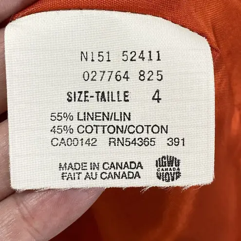 Peter Nygard Linen Blend Blazer Jacket Womens 4 Orange Boho Lagenlook Art
