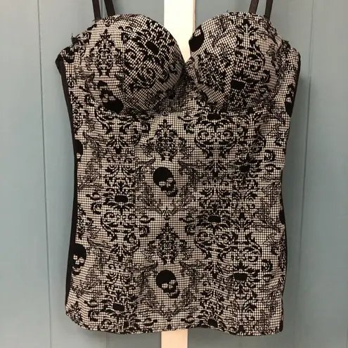 Spirit Halloween Spirit Sexy Size L Damask Skulls Flocked Bustier corset pinup Boudoir Black