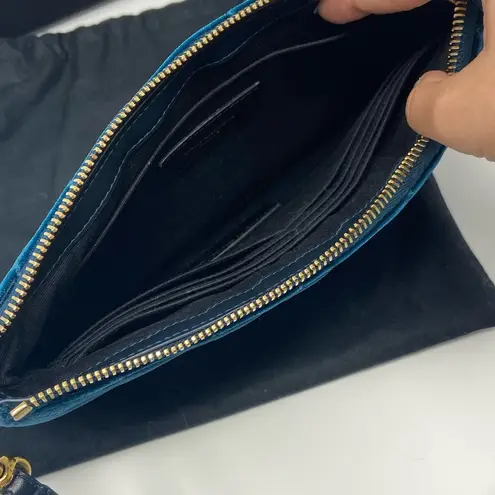 Saint Laurent  Blue Chevron Velvet Monogram Zip Pouch