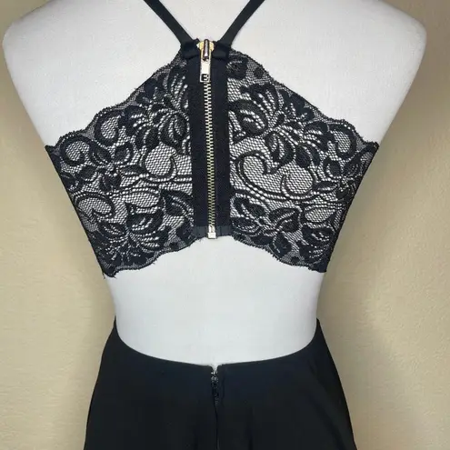 Xtraordinary Black Lace Cutout Exposed Zip Mini Skater Dress Size 5 Goth Glam