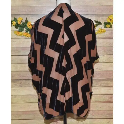 Dolan Antropologie L Brown Silk Black Velvet Chevron Open Top Jacket Sleeveless Size L