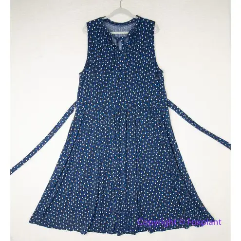 Leota women's navy blue dot print tie neck dress with waist tie, size XL