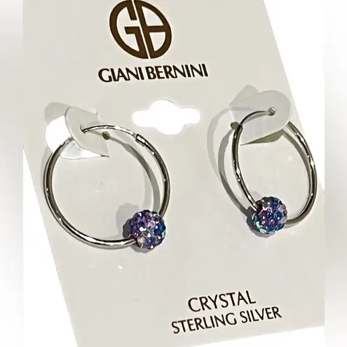 Giani Bernini NEW HOOP EARRINGS 1" Aurora Borealis Crystal Ball Sterling Silver