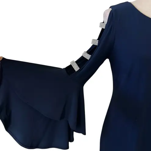 MSK Womens Bell Sleeve Lattice Cocktail Dress Blue