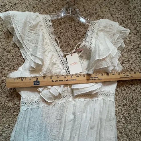 Entro NWT,  White Deep V-Neck Ruffle Maxi Dress, large
