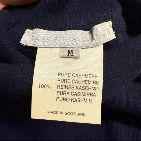 Saks 5th Avenue Saks Fifth Avenue Navy Blue 100% Pure Cashmere Cable Knit Turtleneck Sweater M