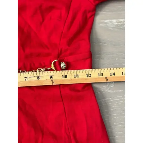 Milly of New York Vintage Red Wool Career Dress w/ Gold Chain and Buttons Sz P