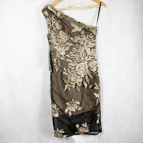 Bronx and Banco Golden Rose One Shoulder Formal Midi Dress Size Medium US 6