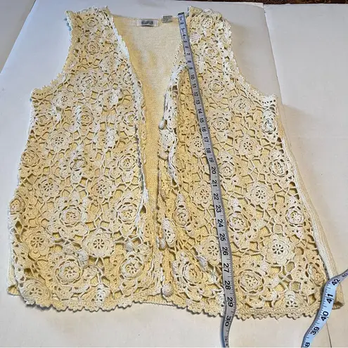 Sostanza Crochet Sweater Vest Vintage Medium Boho Ramie Floral Hippie 90s Y2K