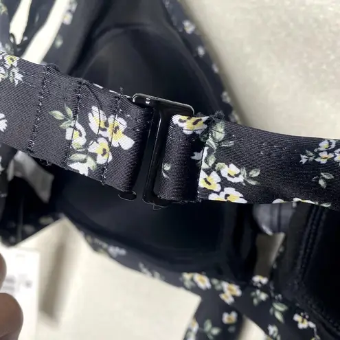 Social Angel Folk Floral Tie Front Bikini Top Black White 3X Women's Swimwear