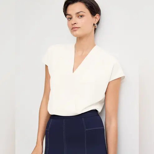 MM.LaFleur Antonia Draped Front Short Sleeve Top Eco Soft Weave Ivory Sz Small