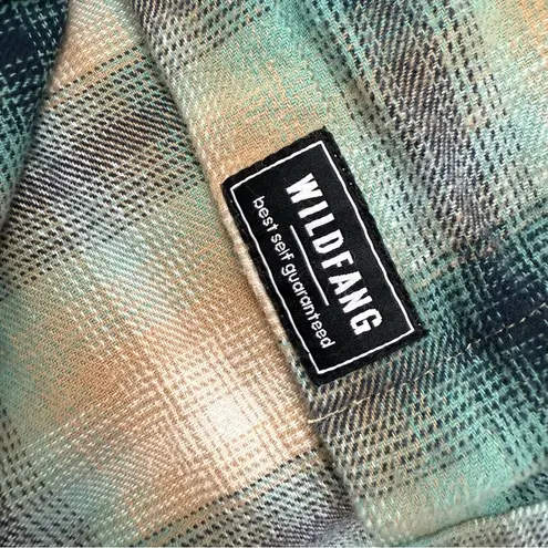 Wildfang The Essential Flannel Long Sleeve Shirt Dress Shacket Plaid Green Tan Size M