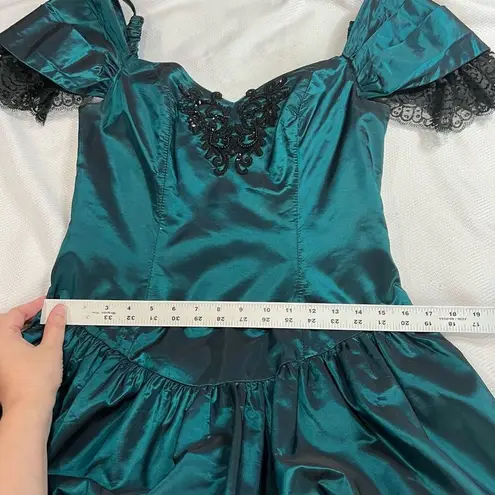 Alfred Angelo 80’s Teal Black Lace Flounced Elegant Formal Dress