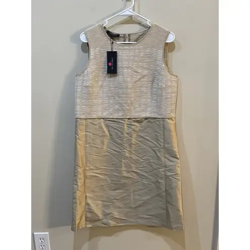Lafayette 148 Dupioni Silk Blend Dress Golden Sheath Shift Size Medium Cocktail Gold