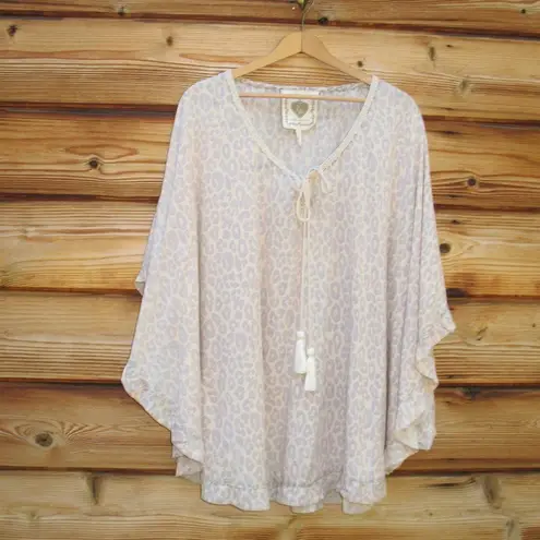 Z & L Europe Cheetah Print Tassel Boho Cover Up Top S M L XL One Size Gray Size undefined