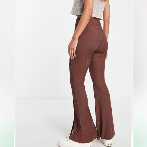 ASOS NWT  New Look ribbed split front flare pants in brown - Image 7