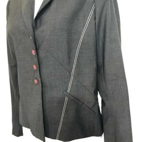 POLECI Dark Charcoal Gray Contrast Stitching Wool Blend Belled Sleeve Jacket 4